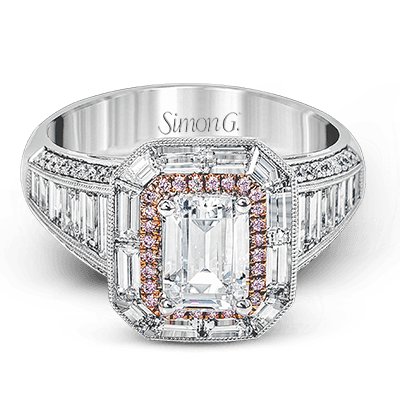 18k White and Rose Gold Graduated Rectangular Diamond Engagement Ring